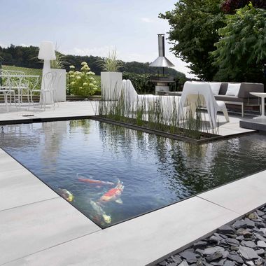 Garden pond with lighting