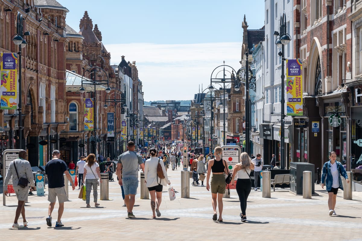 Busy pedestrian street in a city centre